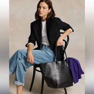 Polo Ralph Lauren black leather large tote bag, New